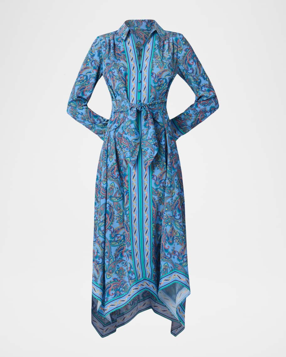 Shoshanna Adair Paisley-Print Handkerchief Midi Dress | Neiman Marcus