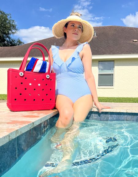 Happy Memorial Day! How cute is my swimsuit and bag!? Perfect for all the flag holidays! My suit is under $25!! Flattering for us mommies 💙❤️ 

#LTKitbag #LTKswim #LTKunder50
