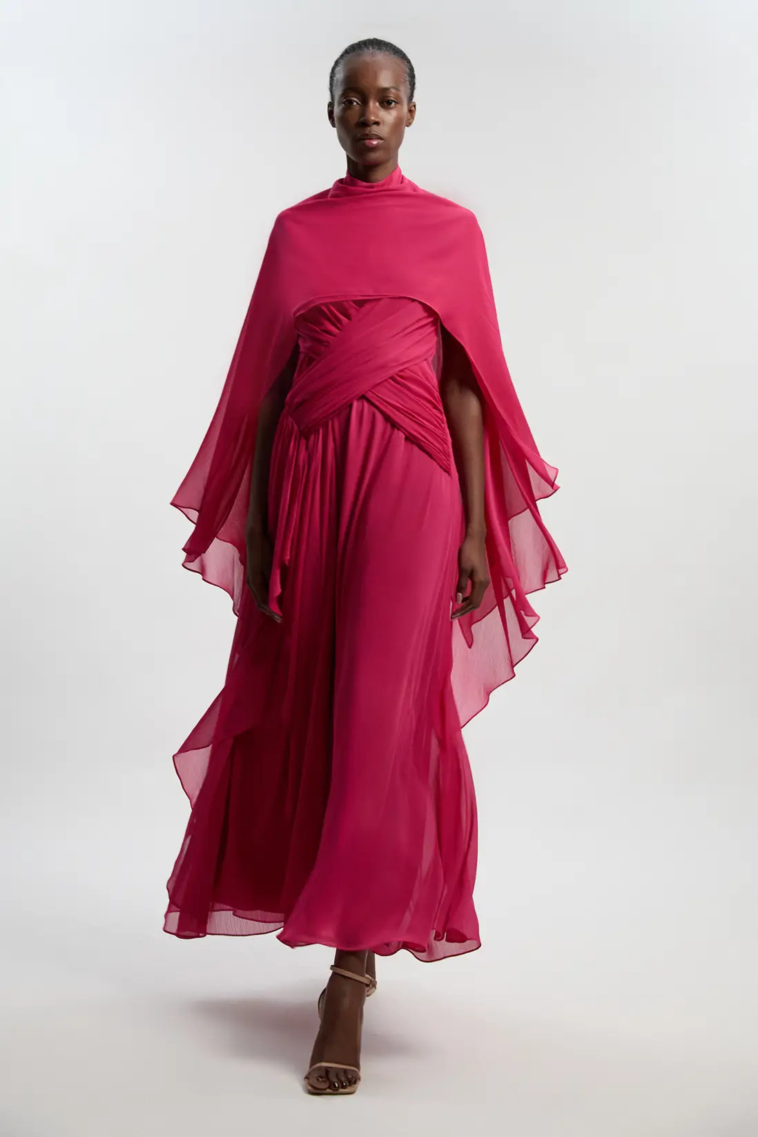 Crinkle Cross Front Georgette Woven Maxi Dress | Karen Millen UK + IE + DE + NL