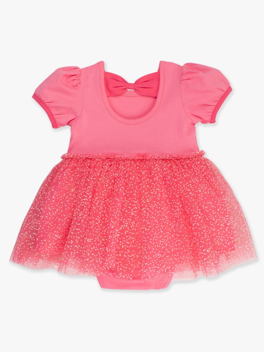 Short Sleeve Princess Bow Twirl Romper | RuffleButts / RuggedButts