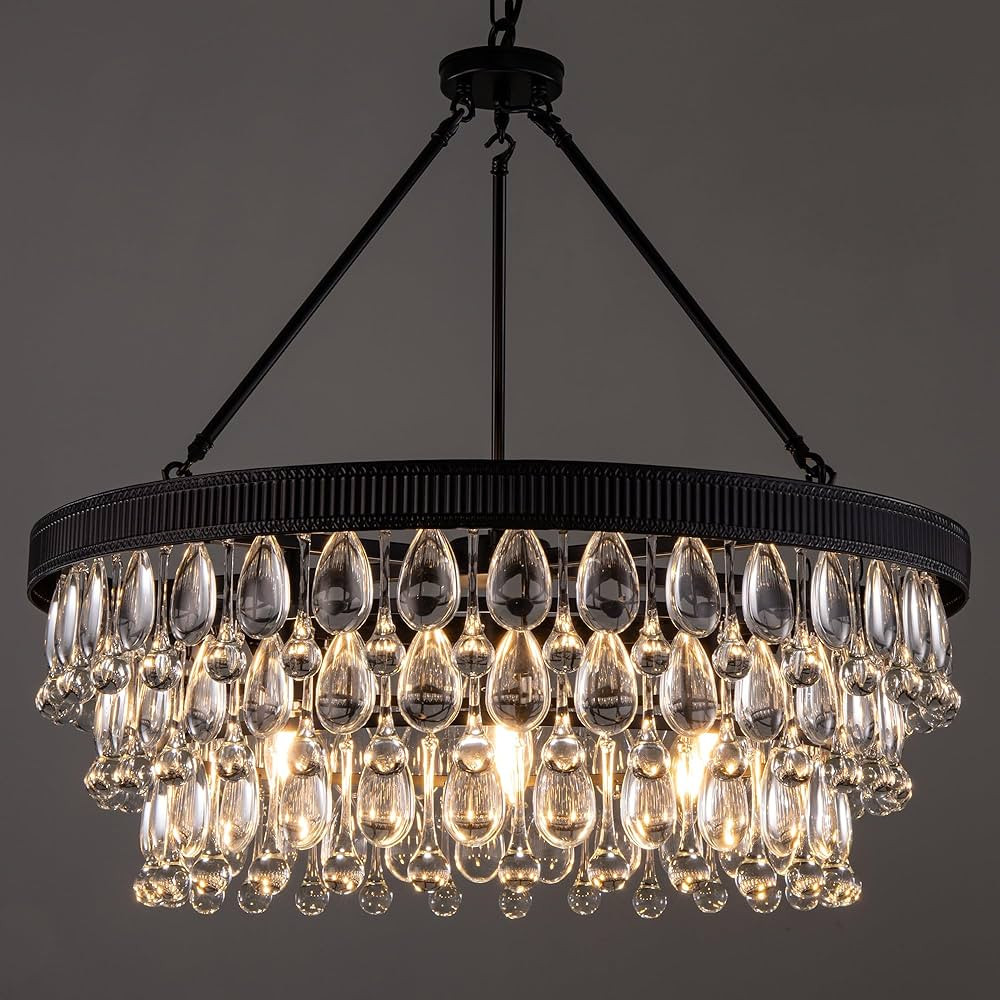 TOCHIC Crystal Chandeliers, 6-Light 3 Tiers Black Crystal Chandelier Light, Modern Farmhouse Luxu... | Amazon (US)