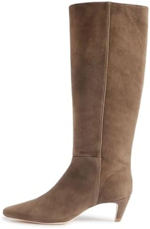 miss left Women Stretchy Knee High Boots Closed Square Toe Low Kitten Heel Winter Fall Wide Calf ... | Amazon (US)