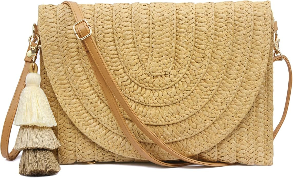 Aovtero Straw Clutch Purse Women Crossbody Bag Summer Beach Shoulder Bags Envelope Wallet Handbag... | Amazon (US)