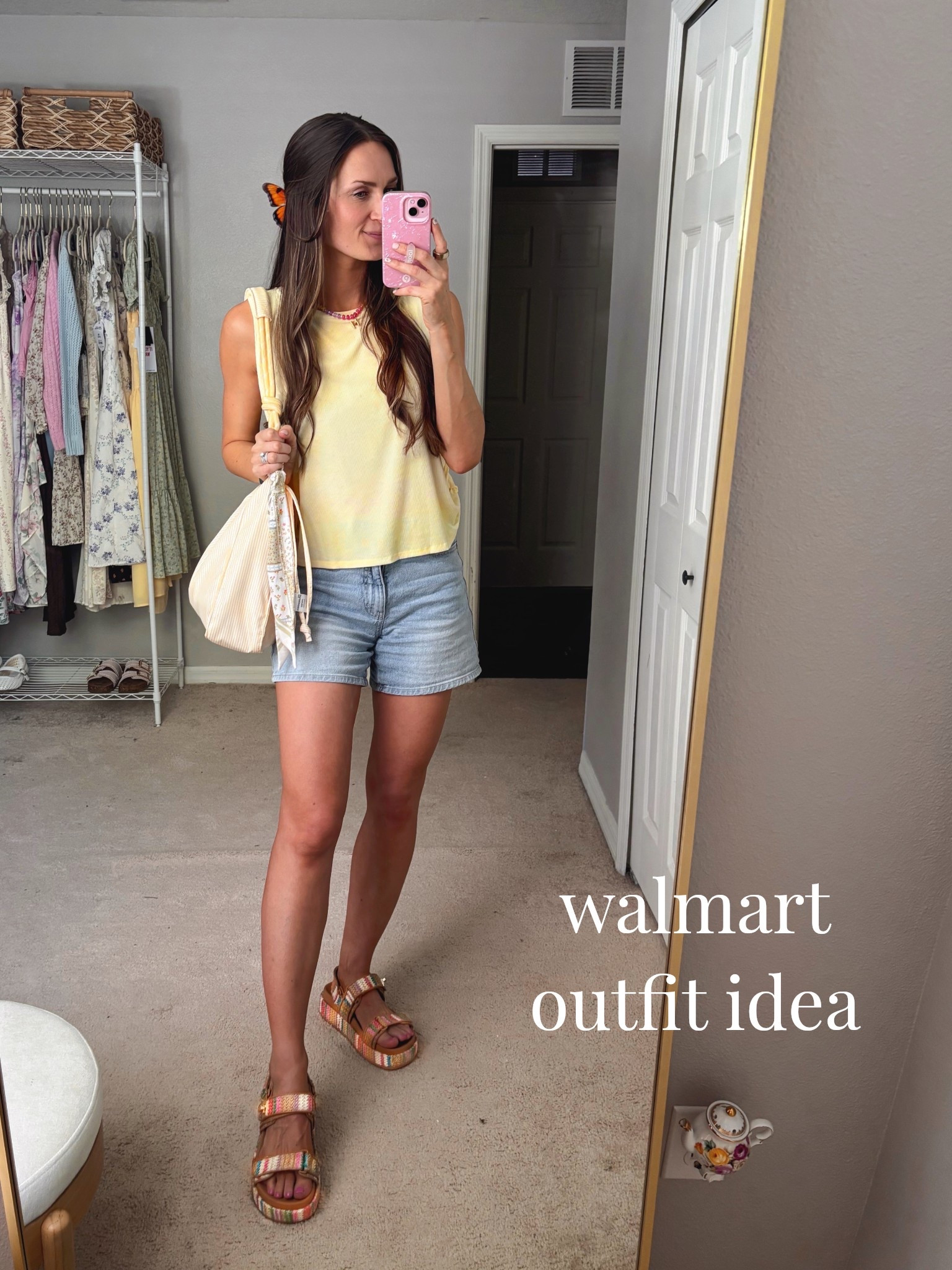 🌸🦋✨🩷🌼
the new Walmart it girl uniform! 😋 Walmart for the win again with these finds!! There’s no reason to shop anywhere else this season! I’ll be wearing this one all spring & summer!! 

✨sizing:
Butter Yellow tank: small, fits tts
Time & tru denim 5in inseam shorts; 2, fit tts 
Multicolor sandals: 8.5, fit tts


#walmartfinds #viralwalmart #newatwalmart #walmartoutfit #walmartshopping 

#LTKSeasonal #LTKootd #LTKmomlife