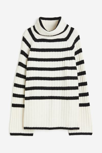 Rib-knit Turtleneck Sweater - White/striped - Ladies | H&M US | H&M (US + CA)