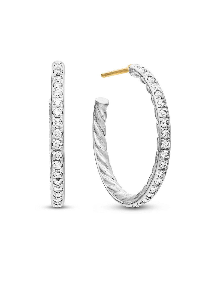 Women's Pavé Hoop Earrings in Sterling Silver with Diamonds, 25.4MM - Diamond | Saks Fifth Avenue