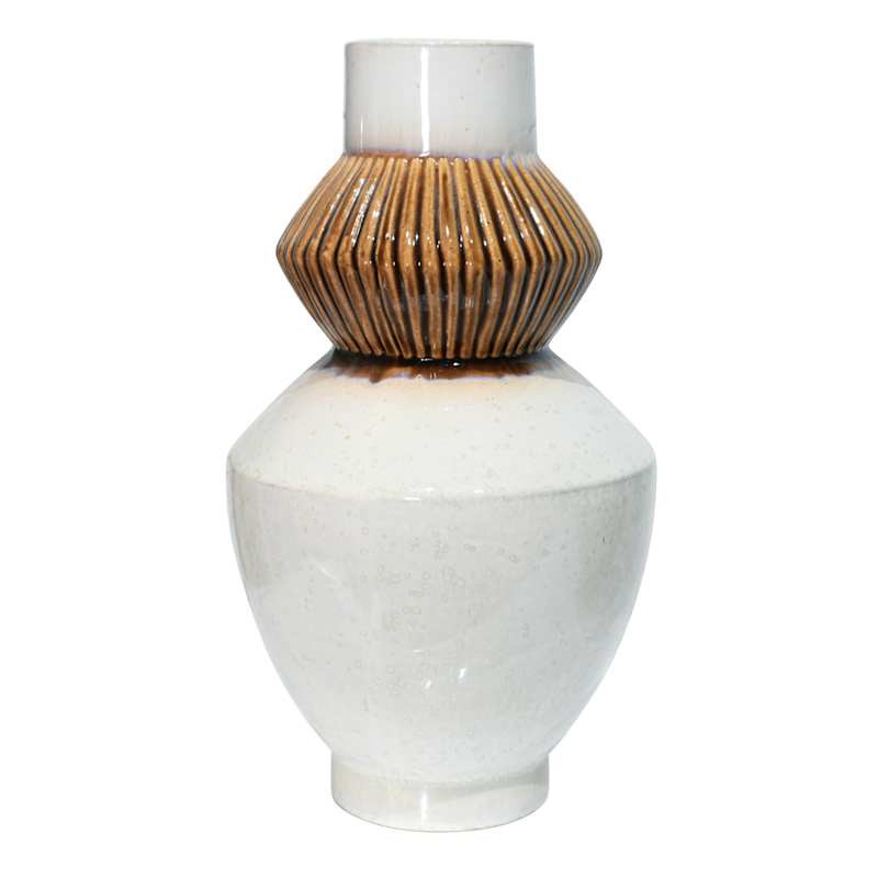 Cream & Brown  Ceramic Decorative Vase, 15.4" | At Home