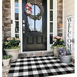 My Texas House Fall Taupe Plaid Indoor/Outdoor Layering Rug, 38" x 58" | Walmart (US)