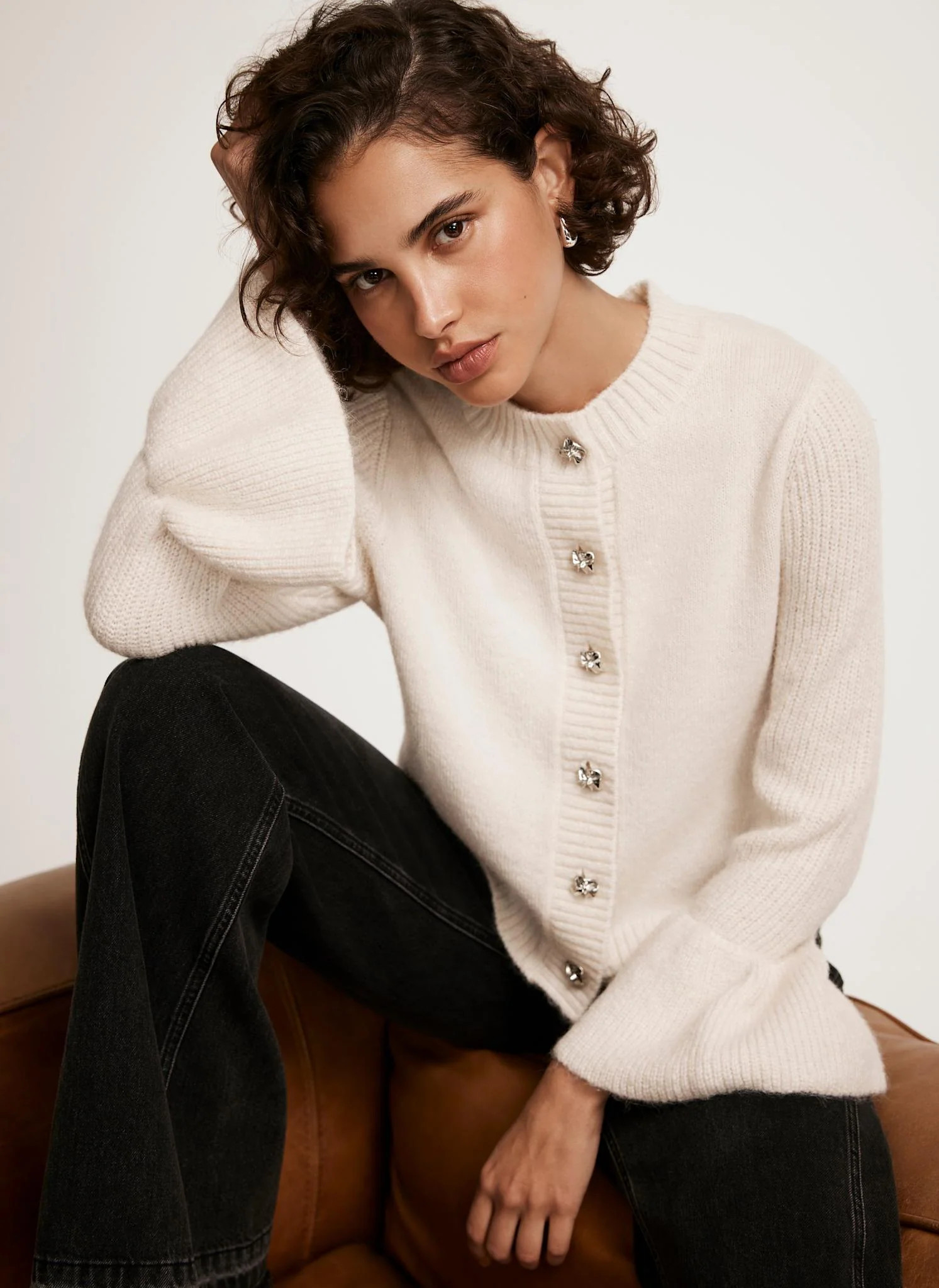 Cream Fluted Sleeve Cardigan | Mint Velvet