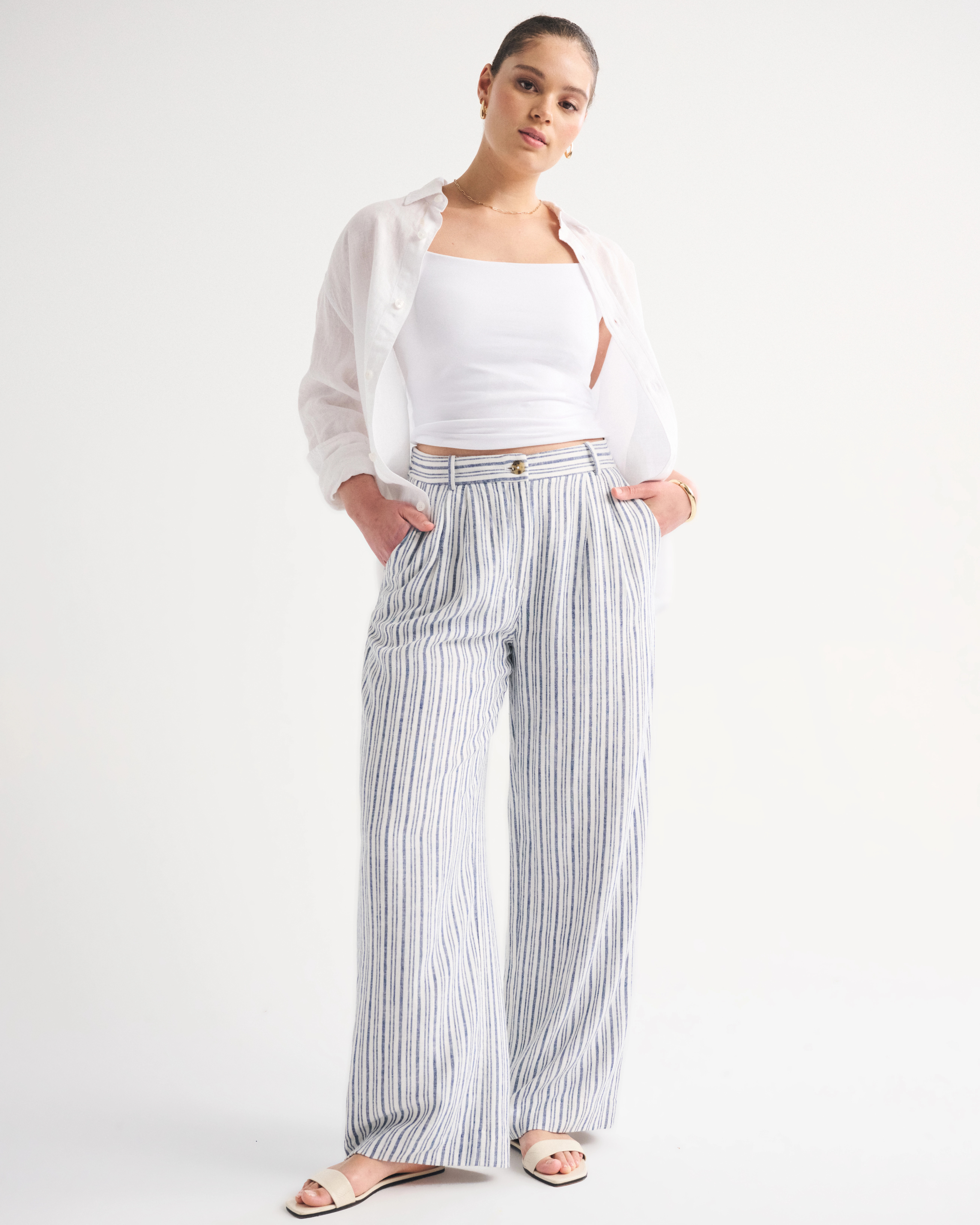 A&F Sloane Linen-Blend Tailored Wide Leg Pant | Abercrombie & Fitch (US)