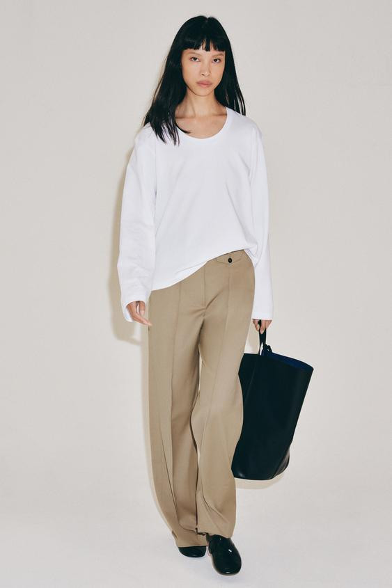 Zara - Round Neck T-Shirt - White - L - Woman | Zara UK