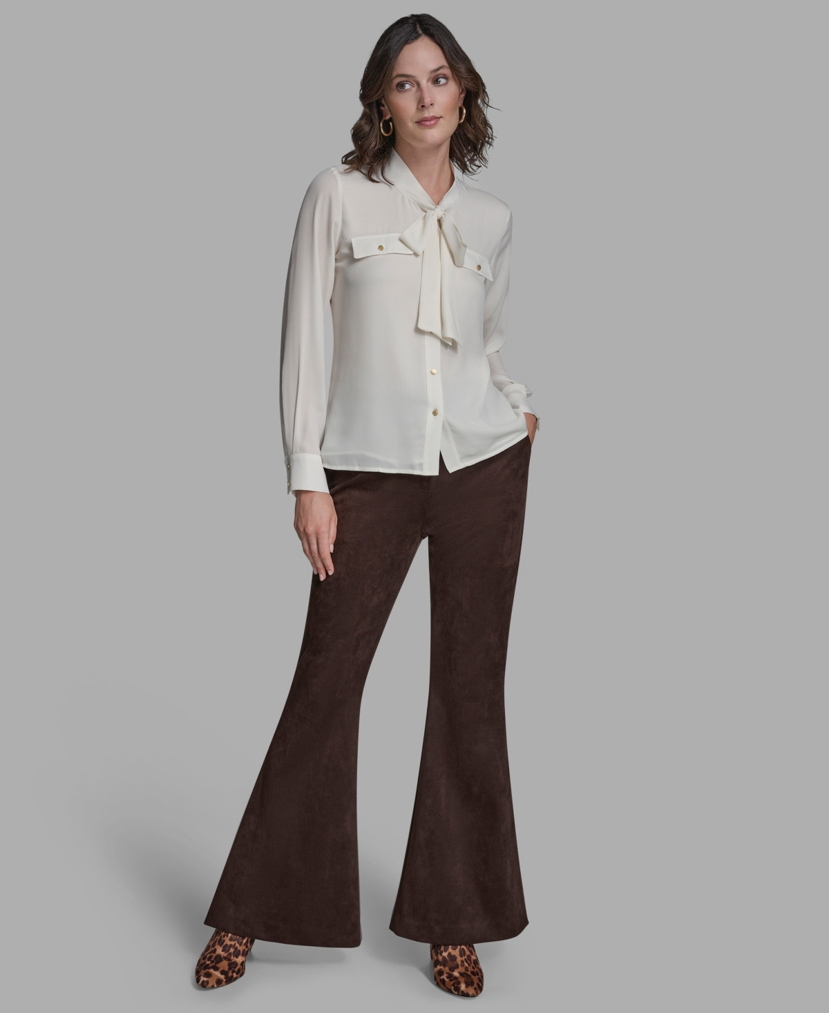 Bcbg Women's Button Down Tie Neck Blouse - Whisper White | Macy's