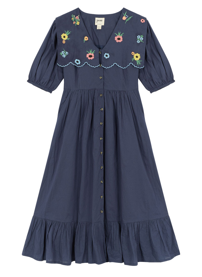 Sailor Embroidered Puff Sleeve Midi Dress | Joanie