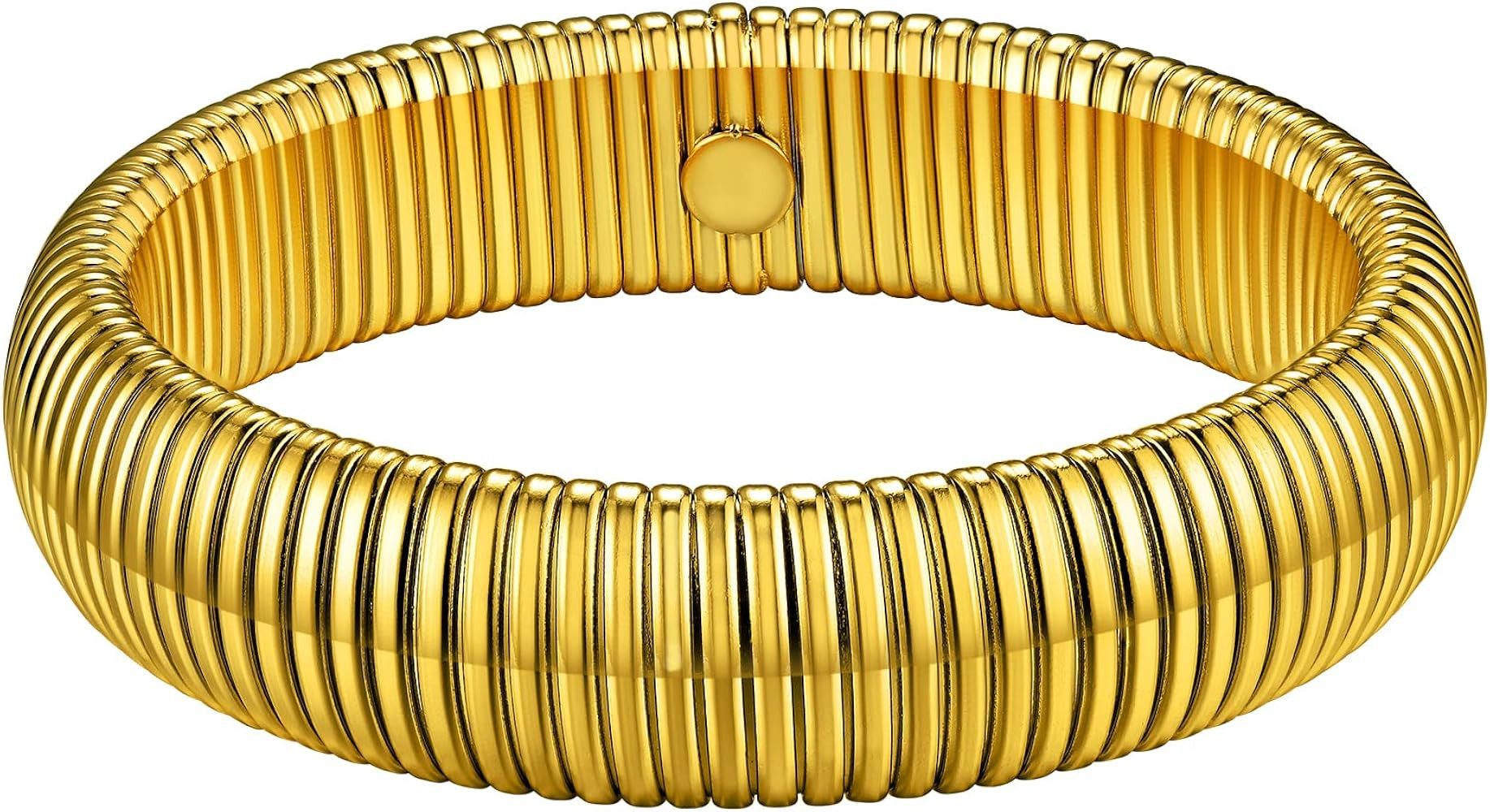 GoldChic Jewelry Stainless Steel Stretch Link Chain Bracelet for Women, Flexible Wide Gold Wristb... | Amazon (US)