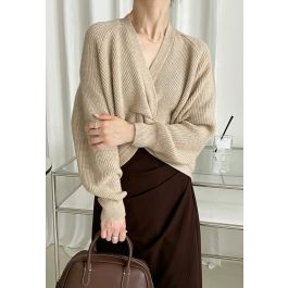 Twist Front Solid Color Sweater in Light Tan | Chicwish
