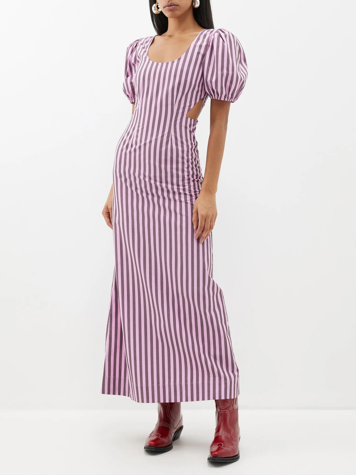 GanniCutout striped organic-cotton dress | Matches (EU)