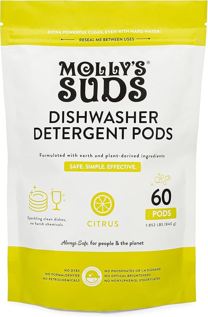 Amazon.com: Molly's Suds Dishwasher Pods | Natural Dishwasher Detergent, Cuts Grease & Rinses Cle... | Amazon (US)