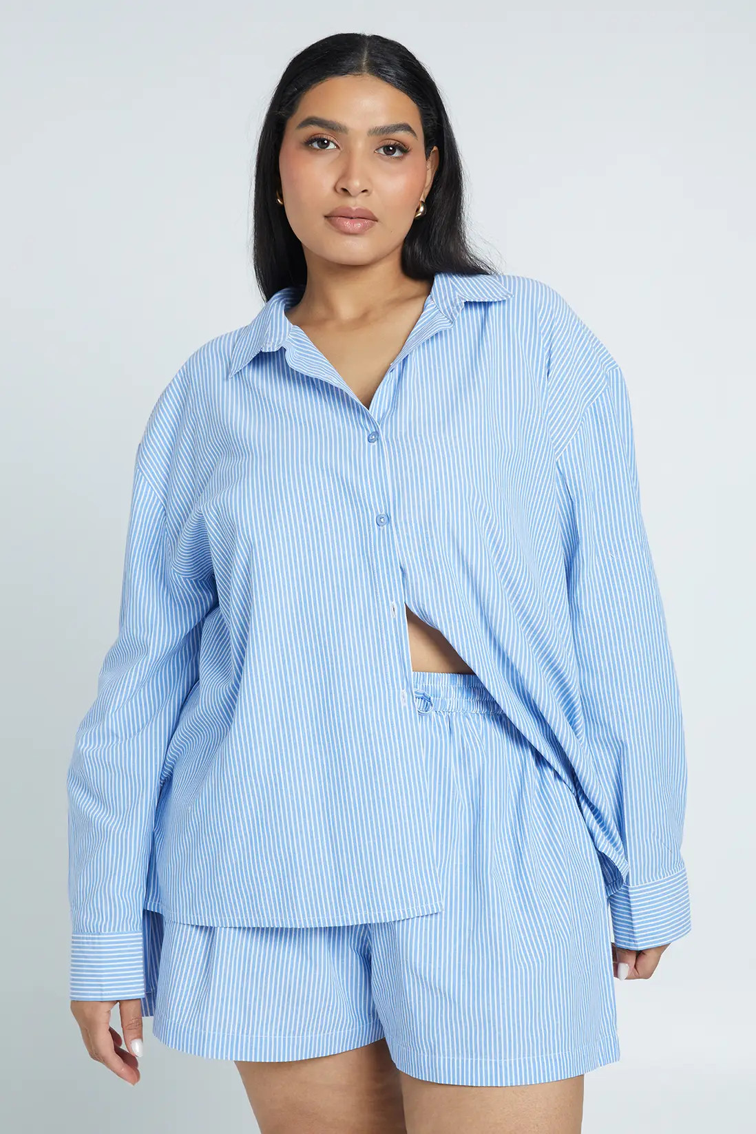 Blue Plus Tie Back Detail Oversized Shirt and Short Co Ord | Boohoo USA | boohoo (US & Canada)