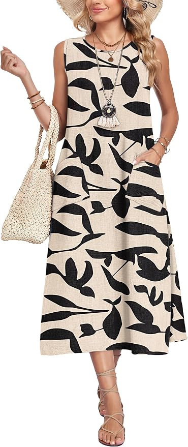 MOLERANI Womens Summer Midi Casual Sleeveless Dresses with Pockets | Crew Neck, Lightweight Linen... | Amazon (US)