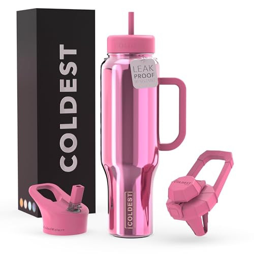 Coldest Tumbler with Handle and Straw Lid | 3 Lids Insulated Reusable Stainless Steel Water Bottle Travel Mug | Gifts for Women Him Her | Limitless Collection (46 oz, Pink Reflections) | Amazon (US)