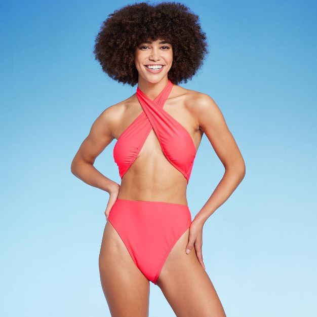 Women's Cross Front Halter One Piece Swimsuit - Wild Fable™ | Target