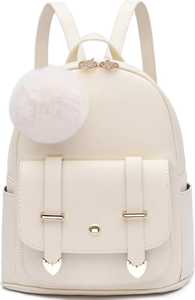 Girls Fashion Backpack Mini Backpack Purse for Women Teenage Girls Purses PU Leather Pompom Backp... | Amazon (US)