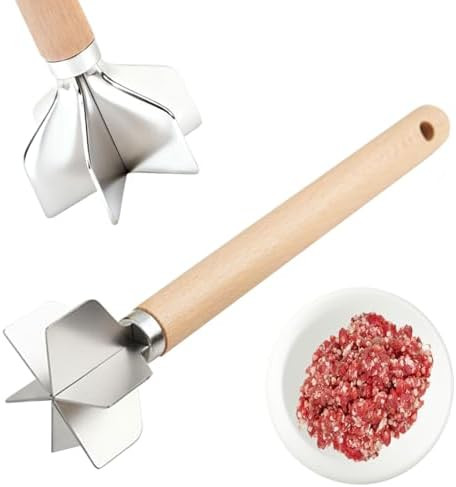 304 Stainless Steel Meat Chopper,6 Blade Ground Beef Masher with Wooden Handle, 11 Inch Potato Ma... | Amazon (US)