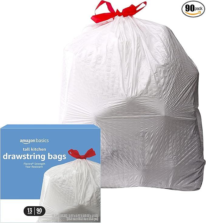 Amazon Basics Flextra Tall Kitchen Drawstring Trash Bags, 13 Gallon, 90 Count | Amazon (US)