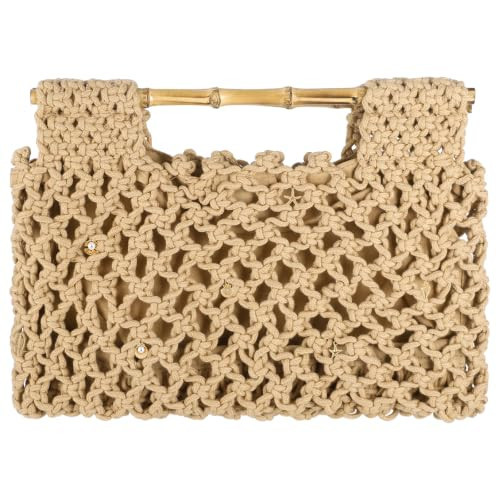 Crochet Beach Bag for Women, Tote Purse Handbag with Wood Handle | Amazon (US)