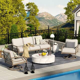 PEAK HOME FURNISHINGS Lamando 3-Piece Aluminum Patio Outdoor Swivel Conversation Set with Light M... | The Home Depot