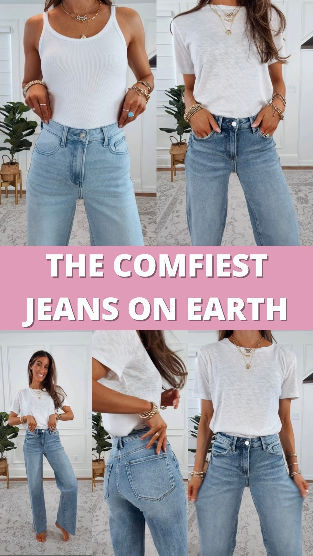 The comfiest jeans on earth! These sweatpant jeans are soft, stretchy, have a real zipper fly and pockets. I'm wearing a size 25 with a 32 inch inseam. Come in multiple lengths and wash options. The tee is the perfect softness. It's sheer but not see through with my favorite nude bra

#LTKootd #LTKgrwm #LTKBeauty