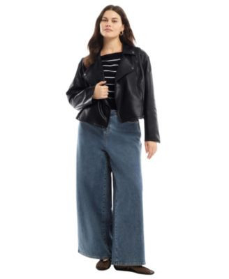 Women's June + Vie Cropped Faux Leather Moto Jacket | Macy's