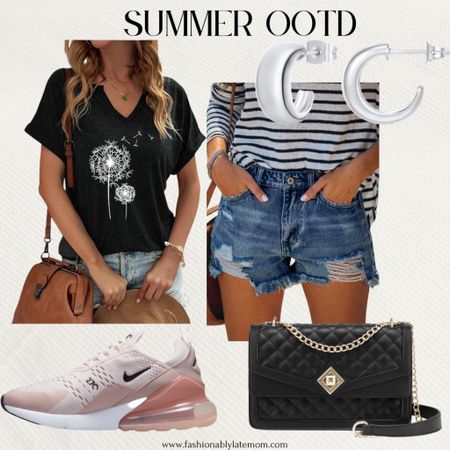 Summer outfit! 
Fashionablylatemom 
Women's T-Shirts V-Neck Dandelion Print Short Sleeve Casual Tee Tops Cute Graphic Shirts Solid Color Blouse
CHICZONE Mid-High Waisted Jean Shorts for Women Casual Summer Ripped Stretchy Denim Shorts
Nike Women's Low-Top Track and Field Shoes
PAVOI 14K Gold Plated 925 Sterling Silver Posts Thick Dome Huggie Earrings for Women | Small Wide Round Hoop Earrings
LOVEVOOK Crossbody Bags for Women Leather Quilted Shoulder Bag with Chain Strap Trendy Clutch Satchel Ladies Evening Bag

#LTKsalealert #LTKstyletip #LTKshoecrush