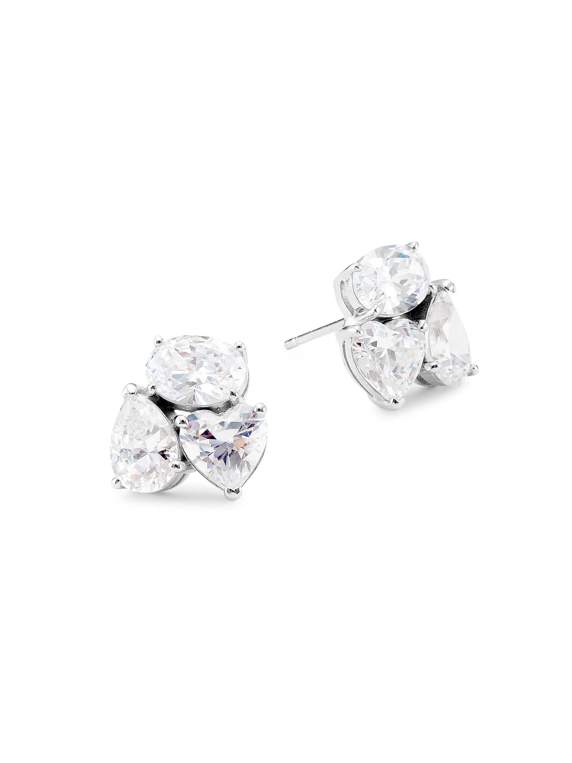 Real Love Rhodium-Plated & Cubic Zirconia Cluster Stud Earrings | Saks Fifth Avenue