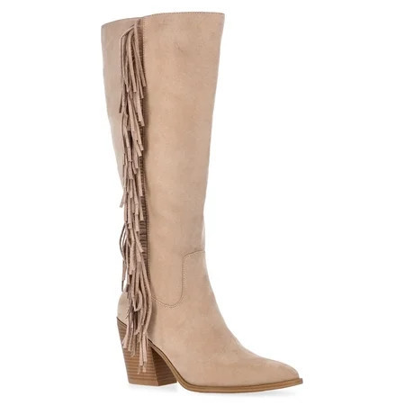 Time And Tru Women s Faux Suede Tall Fringe Boots | Walmart (US)
