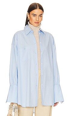 Helsa Cotton Poplin Oversized Shirt in Sky Blue from Revolve.com | Revolve Clothing (Global)