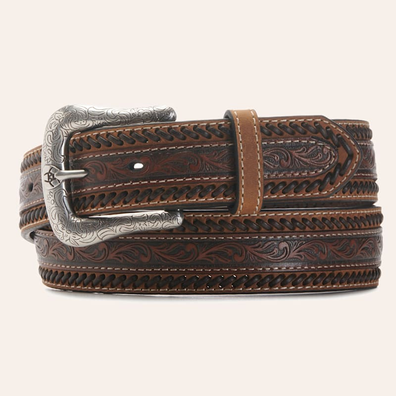 Ariat Men's Brown Leather Floral Tooled Stitched Western Belt | Cavender's