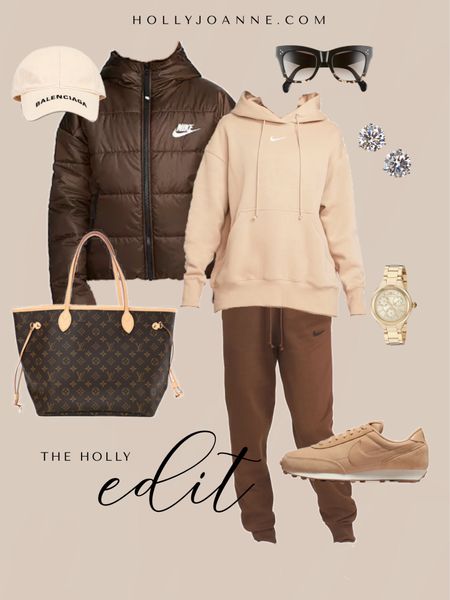 Casual Fall outfit idea, neutral style, athleisure, Nike brown sweatsuit, puffer jacket, Balenciaga, nude tone outfit, #HollyJoAnneW

#LTKSeasonal #LTKunder100 #LTKstyletip