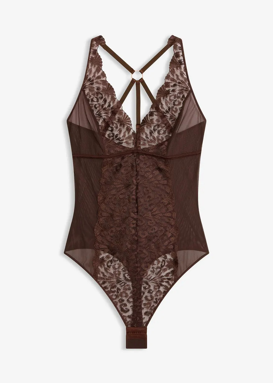 Stringbody ohne B\u00fcgel mit edler Stickerei. - braun | bonprix | Bonprix DE