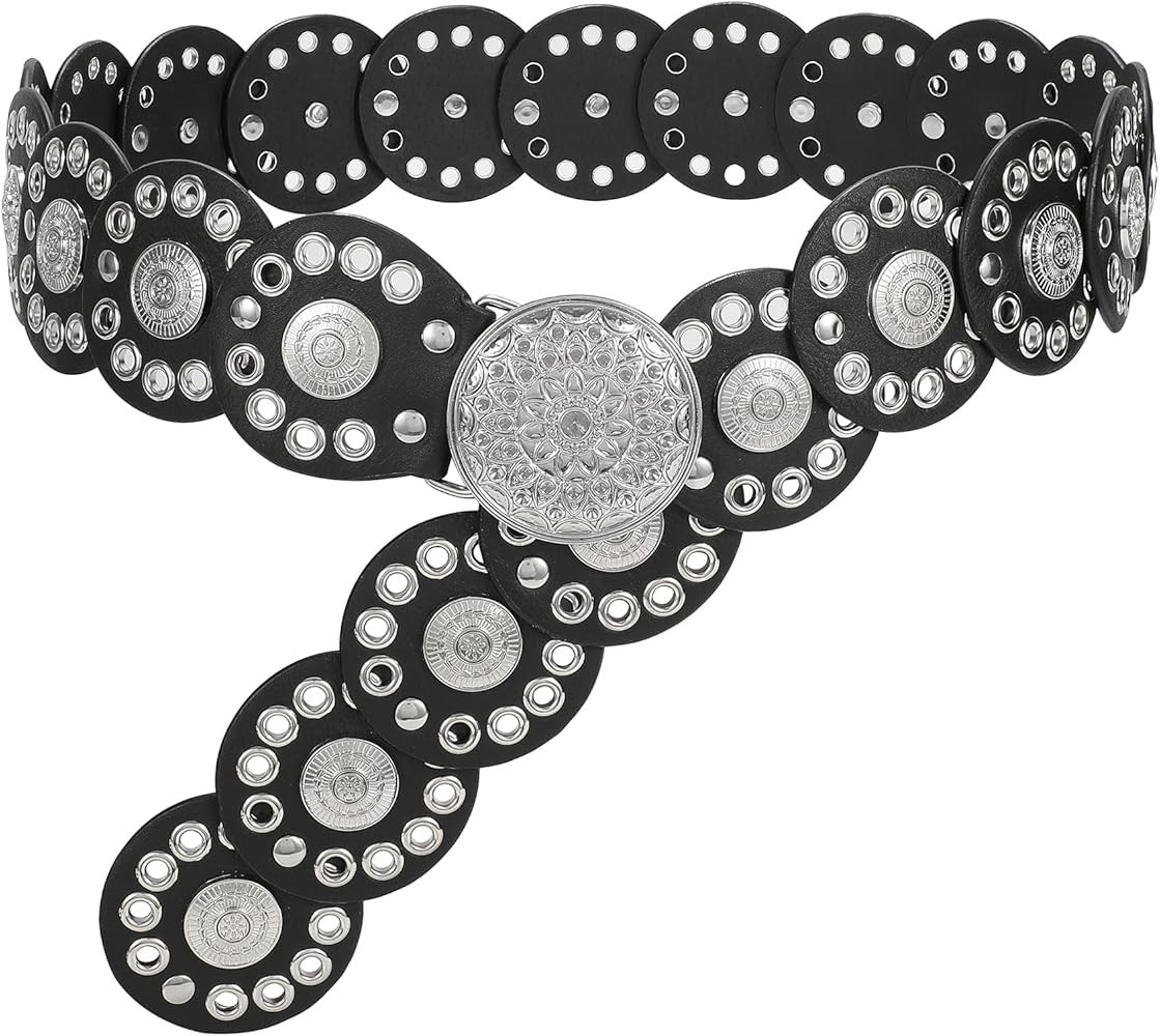 WHIPPY Western Belts for Women Vintage Disc Waist Belts Concho Leather Belts Boho Waist Belt for ... | Amazon (US)