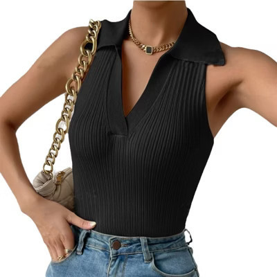 Ribbed Tank Tops for Women, Going Out Trendy Sleeveless Shirts Collared Casual Knit Top Black XL | Target