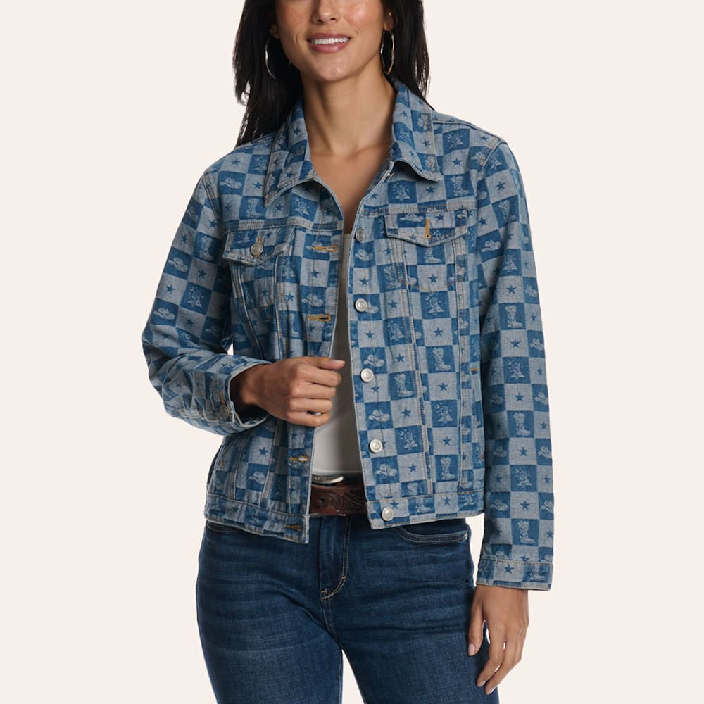 Rockin' C Women's Blue Checkered Print Denim Jacket | Cavender's