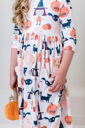 Boo Crew 3/4 Sleeve Pocket Twirl Dress | Mila and Rose