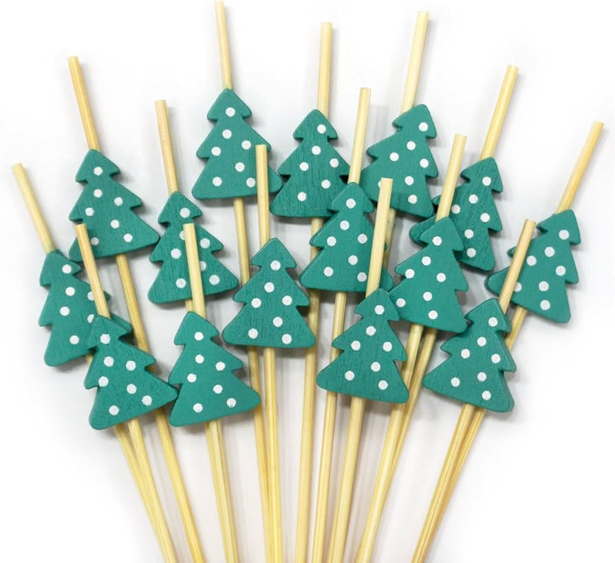 Christmas Tree Bamboo Cocktail Picks, Xmas Decorative Toothpicks Skewers for Appetizers, Fruits a... | Amazon (US)