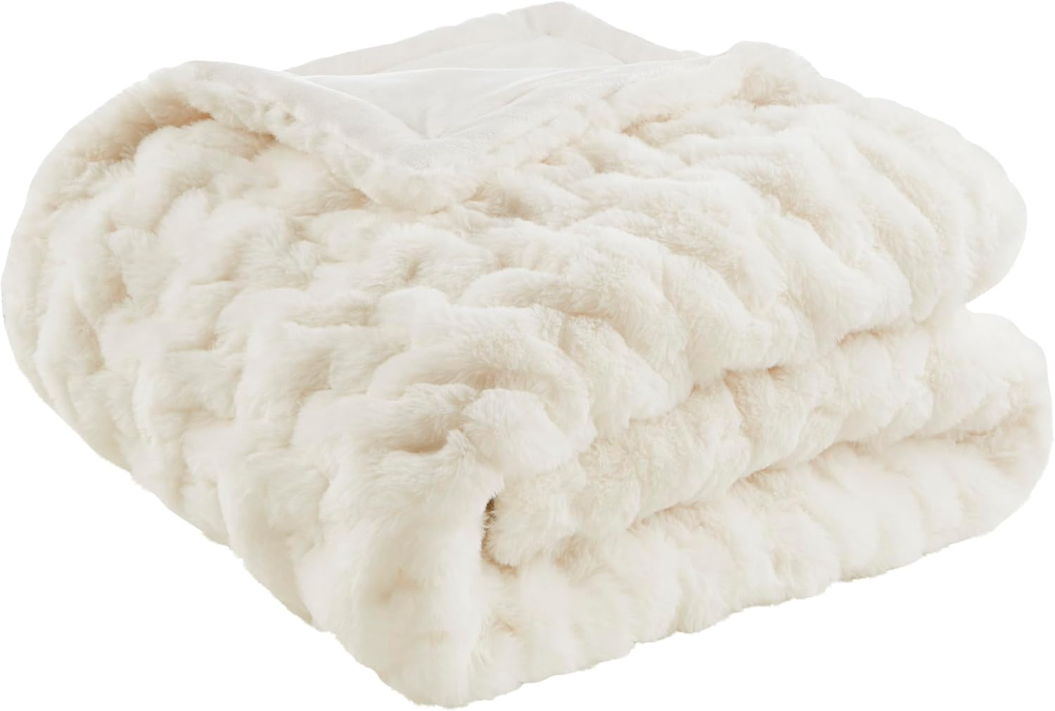 Madison Park Ruched Fur Luxury Throw Premium Soft Cozy Brushed Long Faux Fur For Bed, Couch or Sofa , 50x60" , Ivory | Amazon (US)