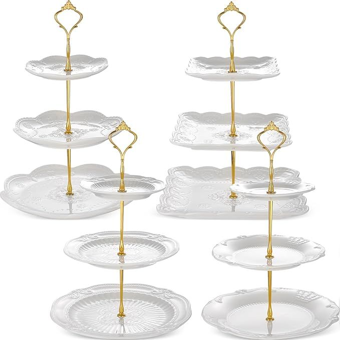 Tioncy 4 Pack 3 Tier Cupcake Stand Ceramic Cake Tower Stand Three Tiered Serving Tray Dessert Tab... | Amazon (US)