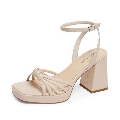 Modatope Women Platform Heels Nude Bow Tie Platform Sandals Open Toe Chunky Heel Strappy Platform Heel Block Heel Ankle Strap Heeled Sandals for Women Size 10 | Amazon (US)
