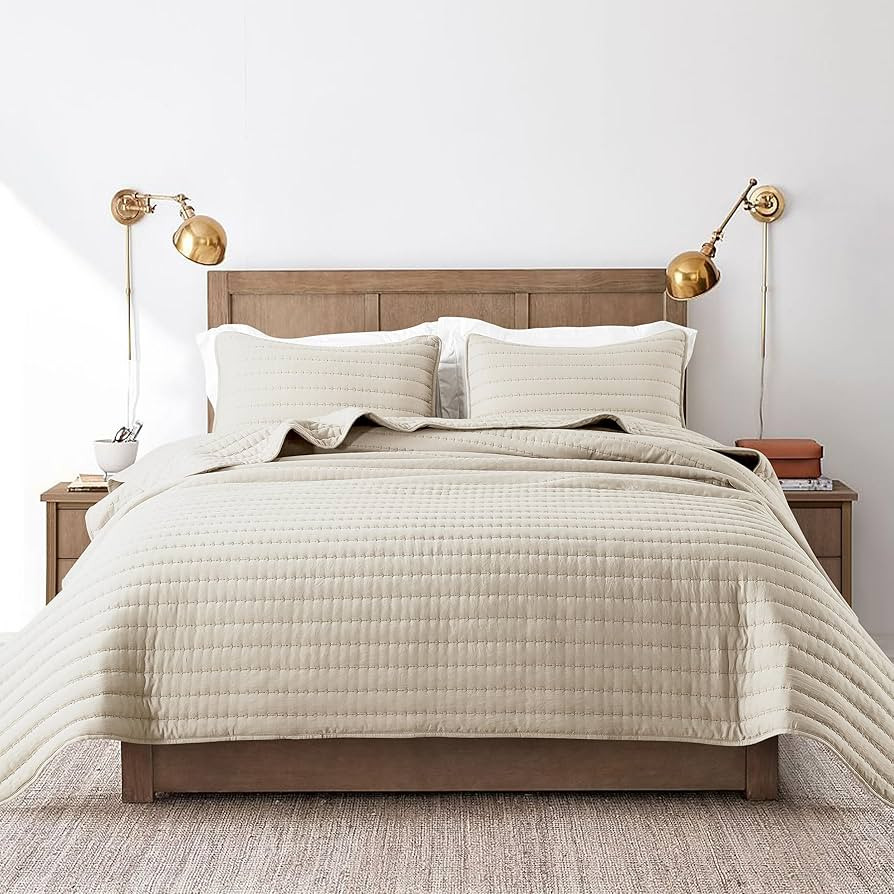 ROARINGWILD Neutral Beige King Size Quilt Bedding Sets with 2 Pillow Shams, Lightweight Soft Beds... | Amazon (US)