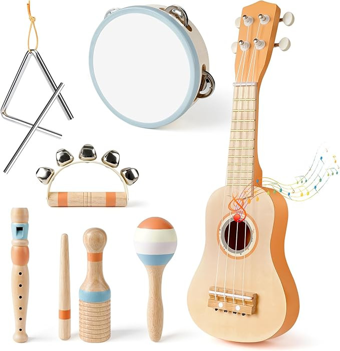Kids Guitar Set - Toys for 2 3 Year Old Boy & Girls Birthday Gifts, 7 in 1 Montessori Musical Ins... | Amazon (US)