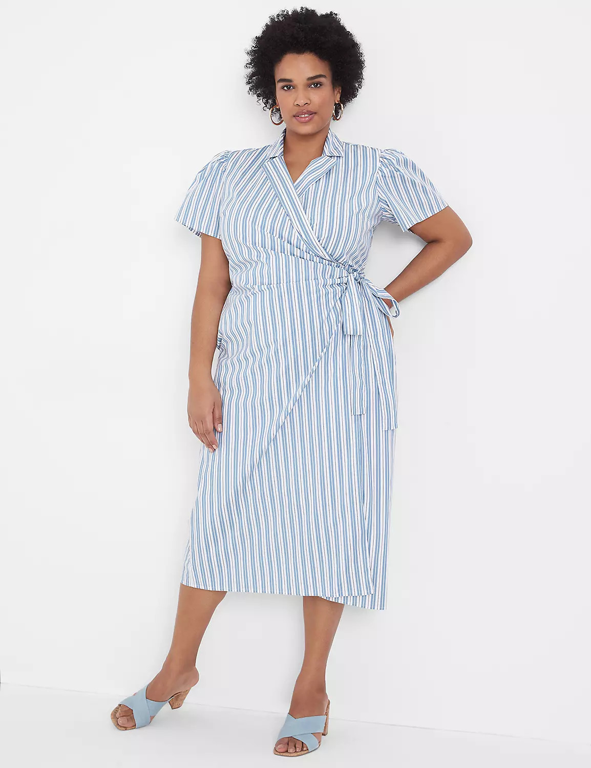 Pleated-Sleeve Collar Wrap Dress | LaneBryant | Lane Bryant (US)